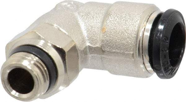 Alpha Technologies - 8mm Outside Diam, 1/8 Universal, Nickel Plated Brass Push-to-Connect Tube Male Swivel Elbow - 250 Max psi, Tube to Universal Thread Connection, Buna O-Ring - USA Tool & Supply