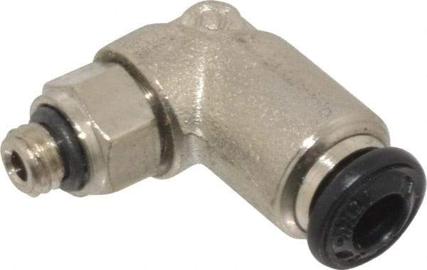 Alpha Technologies - 4mm Outside Diam, M5 Metric, Nickel Plated Brass Push-to-Connect Tube Male Swivel Elbow - 250 Max psi, Tube to Metric Thread Connection, Buna O-Ring - USA Tool & Supply