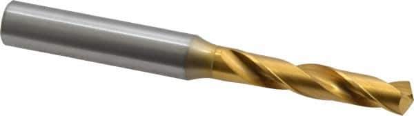 OSG - 0.277" 130° Spiral Flute Cobalt Screw Machine Drill Bit - TiN Finish, Right Hand Cut, 1-1/2" Flute Length, 3-5/16" OAL, Standard Point, Straight Shank - USA Tool & Supply