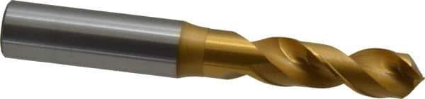 OSG - 13.5001mm 120° Spiral Flute Vanadium High Speed Steel Screw Machine Drill Bit - TiN Finish, Right Hand Cut, 54mm Flute Length, 114mm OAL, Faceted Point, Straight Shank - USA Tool & Supply