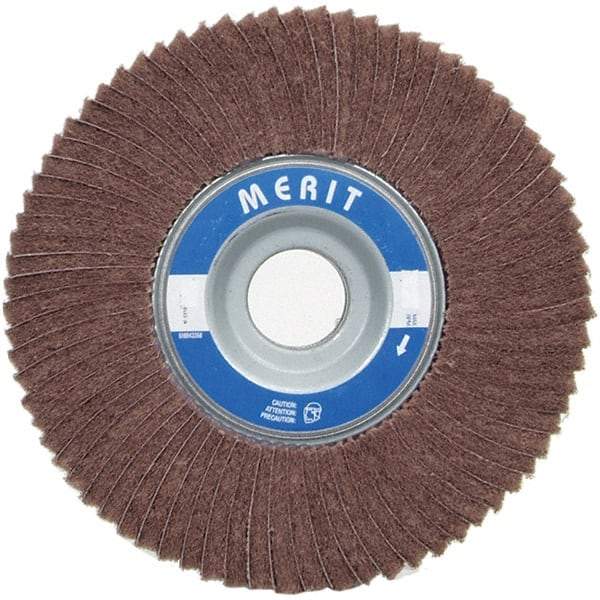 Merit Abrasives - 6" Diam, 60 Grit Ceramic Interleaf Flap Wheel - 1" Hole, 1" Wide, Coated, Medium Grade, 6,000 Max RPM , Cloth Backing - USA Tool & Supply