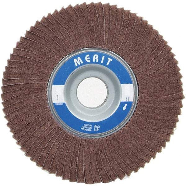 Merit Abrasives - 6" Diam, 180 Grit Ceramic Interleaf Flap Wheel - 1" Hole, 2" Wide, Coated, Very Fine Grade, 6,000 Max RPM , Cloth Backing - USA Tool & Supply