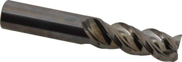 Niagara Cutter - 1/2", 1-1/4" LOC, 1/2" Shank Diam, 3" OAL, 3 Flute, Solid Carbide Square End Mill - Single End, Uncoated, Spiral Flute, 45° Helix, Centercutting, Right Hand Cut, Right Hand Flute, Series A345 - USA Tool & Supply