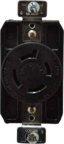 Cooper Wiring Devices - 250 VAC, 20 Amp, L15-20R NEMA, Self Grounding Receptacle - 3 Poles, 4 Wire, Female End, Black - USA Tool & Supply
