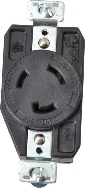 Cooper Wiring Devices - 125 VAC, 20 Amp, L5-20R NEMA, Self Grounding Receptacle - 2 Poles, 3 Wire, Female End, Black - USA Tool & Supply