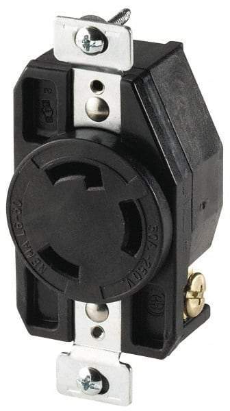 Cooper Wiring Devices - 480 VAC, 30 Amp, L8-30R NEMA, Self Grounding Receptacle - 2 Poles, 3 Wire, Female End, Black - USA Tool & Supply