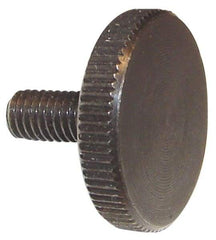 Morton Machine Works - M6x1.00 Knurled Shoulderless Grade C-1018 Steel Thumb Screw - 17mm OAL, 24mm Head Diam x 5mm Head Height, Black Oxide Finish - USA Tool & Supply