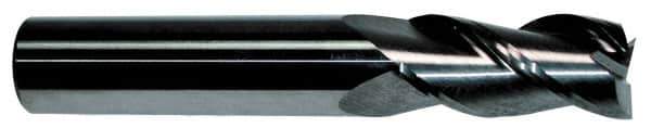 Accupro - 9/16", 2" LOC, 9/16" Shank Diam, 6" OAL, 3 Flute, Solid Carbide Square End Mill - Single End, TiCN Finish, Spiral Flute, 40° Helix, Centercutting, Right Hand Cut, Right Hand Flute - USA Tool & Supply