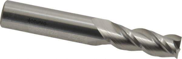 Accupro - 25/64", 1" LOC, 7/16" Shank Diam, 2-3/4" OAL, 3 Flute, Solid Carbide Square End Mill - Single End, Uncoated, Spiral Flute, 40° Helix, Centercutting, Right Hand Cut, Right Hand Flute - USA Tool & Supply