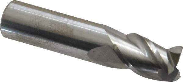 Accupro - 7/16", 5/8" LOC, 7/16" Shank Diam, 2" OAL, 3 Flute, Solid Carbide Square End Mill - Single End, Uncoated, Spiral Flute, 40° Helix, Centercutting, Right Hand Cut, Right Hand Flute - USA Tool & Supply