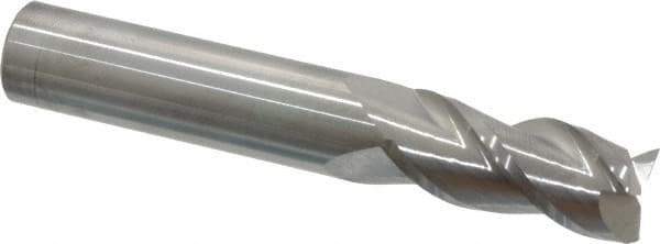 Accupro - 9/16", 1-1/4" LOC, 9/16" Shank Diam, 3-1/2" OAL, 3 Flute, Solid Carbide Square End Mill - Single End, Uncoated, Spiral Flute, 40° Helix, Centercutting, Right Hand Cut, Right Hand Flute - USA Tool & Supply