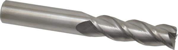 Accupro - 5/8", 2-1/8" LOC, 5/8" Shank Diam, 4-5/8" OAL, 3 Flute, Solid Carbide Square End Mill - Single End, Uncoated, Spiral Flute, 40° Helix, Centercutting, Right Hand Cut, Right Hand Flute - USA Tool & Supply