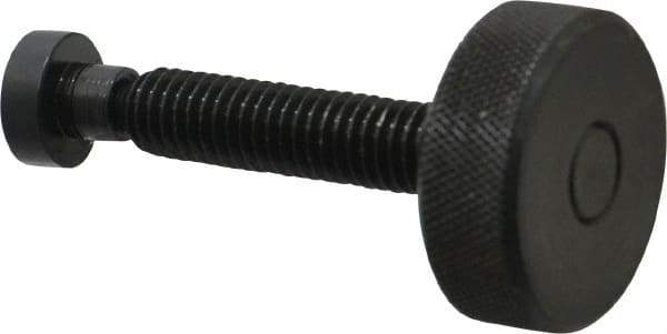 Gibraltar - 3/8-16 Knurled Shoulderless Swivel Pad Tip Grade C-12L14 Steel Thumb Screw - 2.55" OAL, 1-1/4" Head Diam x 7/16" Head Height, Black Oxide Finish - USA Tool & Supply