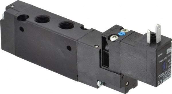 Parker - 1/8", 4-Way Body Ported Stacking Solenoid Valve - 24 VDC, 0.75 CV Rate, Air Return, 2.14" High x 4.67" Long - USA Tool & Supply