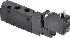 Parker - 1/8", 4-Way Body Ported Stacking Solenoid Valve - 24 VDC, 0.75 CV Rate, Air Return, 2.14" High x 4.67" Long - USA Tool & Supply
