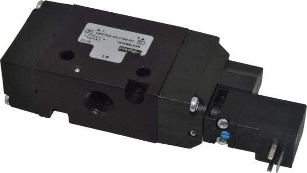 Parker - 1/4", 3-Way Body Ported Stacking Solenoid Valve - 120 VAC, 1.4 CV Rate, Air Return, 2.4" High x 5.29" Long - USA Tool & Supply