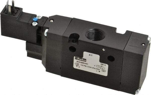 Parker - 3/8", 3-Way Body Ported Stacking Solenoid Valve - 24 VDC, 1.4 CV Rate, Air Return, 2.4" High x 5.29" Long - USA Tool & Supply