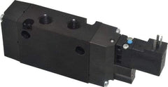 Parker - 1/4", 4-Way Body Ported Stacking Solenoid Valve - 120 VAC, 1.4 CV Rate, Air Return, 2.4" High x 5.78" Long - USA Tool & Supply