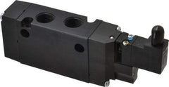 Parker - 3/8", 4-Way Body Ported Stacking Solenoid Valve - 24 VDC, 1.4 CV Rate, 2.4" High x 5.78" Long - USA Tool & Supply