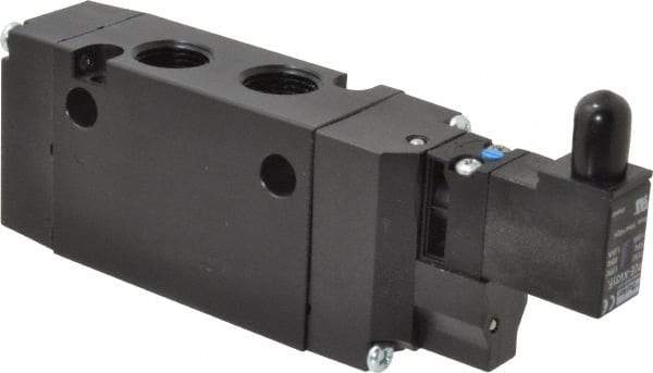 Parker - 3/8", 4-Way Body Ported Stacking Solenoid Valve - 120 VAC, 1.4 CV Rate, Air Return, 2.4" High x 5.78" Long - USA Tool & Supply
