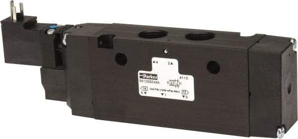 Parker - 3/8", 4-Way Body Ported Stacking Solenoid Valve - 24 VDC, 2.7 CV Rate, Air Return, 2.4" High x 6.67" Long - USA Tool & Supply