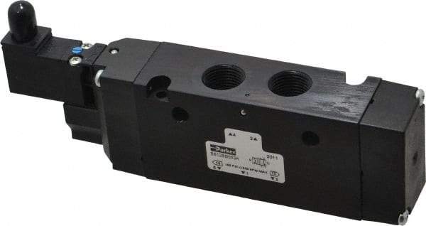 Parker - 3/8", 4-Way Body Ported Stacking Solenoid Valve - 120 VAC, 2.7 CV Rate, Air Return, 2.4" High x 6.67" Long - USA Tool & Supply