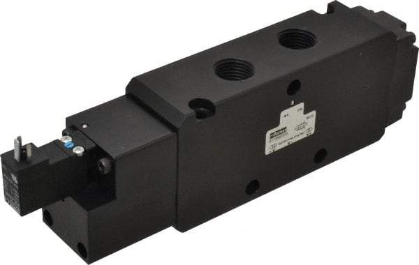 Parker - 1/2", 4-Way Body Ported Stacking Solenoid Valve - 120 VAC, 5.9 CV Rate, Air Return, 2.95" High x 9.13" Long - USA Tool & Supply