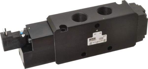 Parker - 3/4", 4-Way Body Ported Stacking Solenoid Valve - 120 VAC, 7 CV Rate, Air Return, 2.95" High x 9.13" Long - USA Tool & Supply