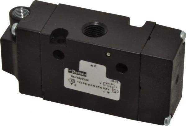 Parker - 1/4", 3-Way Body Ported Stacking Solenoid Valve - 1.4 CV Rate, Air Return, 1.89" High x 3.88" Long - USA Tool & Supply