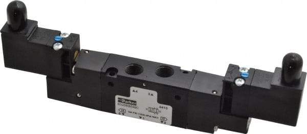 Parker - 1/8", 4-Way Body Ported Stacking Solenoid Valve - 24 VDC, 0.75 CV Rate, 2.14" High x 6.44" Long - USA Tool & Supply