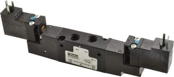 Parker - 1/8", 4-Way Body Ported Stacking Solenoid Valve - 120 VAC, 0.75 CV Rate, 2.14" High x 6.44" Long - USA Tool & Supply