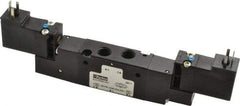 Parker - 1/8", 4-Way Body Ported Stacking Solenoid Valve - 24 VDC, 0.6 CV Rate, 2.14" High x 6.44" Long - USA Tool & Supply
