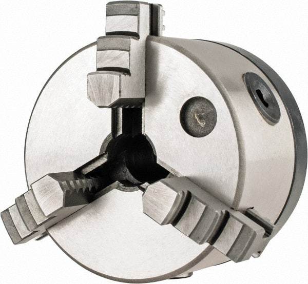 Interstate - 3 Jaws, 4" Diam, Self Centering Manual Lathe Chuck - 5C Mount Spindle, 0.765" Through Hole Diam, Cast Iron - USA Tool & Supply