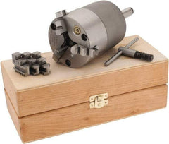 Bison - 3 Jaws, 3" Diam, Self Centering Manual Lathe Chuck - 2MT Mount Spindle, 4,000 Max RPM, 0.98" Through Hole Diam, Cast Iron - USA Tool & Supply