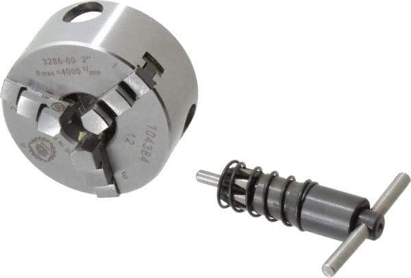 Bison - 3 Jaws, 2" Diam, Self Centering Manual Lathe Chuck - M14x1 Mount Spindle, Reversible, 4,000 Max RPM, 0.56" Through Hole Diam, Forged Steel - USA Tool & Supply