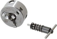 Bison - 3 Jaws, 2" Diam, Self Centering Manual Lathe Chuck - M14x1 Mount Spindle, Reversible, 4,000 Max RPM, 0.56" Through Hole Diam, Forged Steel - USA Tool & Supply