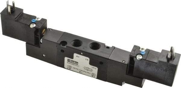 Parker - 4-Way Body Ported Stacking Solenoid Valve - 120 VAC, 0.6 CV Rate, 6.44" Long - USA Tool & Supply