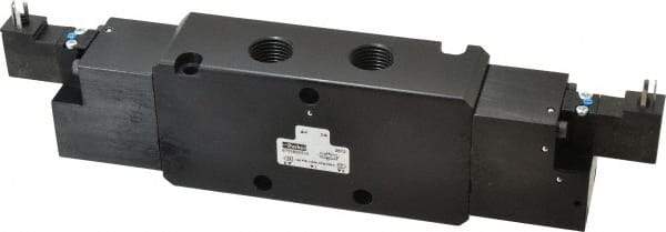 Parker - 4-Way Body Ported Stacking Solenoid Valve - 120 VAC, 5.7 CV Rate, 11.29" Long - USA Tool & Supply
