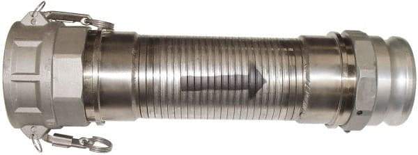 Kuriyama of America - 240" OAL, 3" ID, Flexible Metal Hose Assembly - 3" Fitting, Part A Adapter x Part D Coupler End Connections, Aluminum Fitting, 304 Stainless Steel Hose - USA Tool & Supply