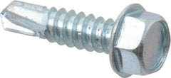 Value Collection - #14, Hex Washer Head, Hex Drive, 1" Length Under Head, #3 Point, Self Drilling Screw - Grade 2 Steel, Zinc-Plated Finish - USA Tool & Supply