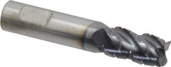 ProMax - 3/8" Diam, 5/8" LOC, 4 Flute Solid Carbide Roughing & Finishing Corner Radius End Mill - AlTiN Finish, 2" OAL, 3/8" Shank Diam, Weldon Shank, 40° Helix, Centercutting, Stub Length - USA Tool & Supply