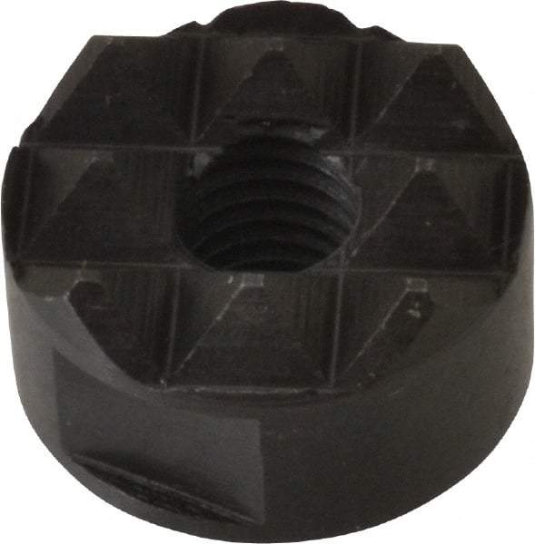 Fairlane - 1/4-28 Thread, 5/8" Diam, 3/8" High, Threaded, Coarse Tooth Grade Diamond Serration Tooth Pattern, High Speed Steel, Round Positioning Gripper - 3/16" Flat Width, Black Oxide Coated - USA Tool & Supply