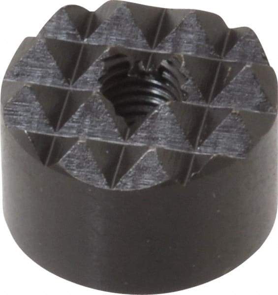 Fairlane - 1/4-28 Thread, 3/4" Diam, 1/2" High, Threaded, Coarse Tooth Grade Diamond Serration Tooth Pattern, High Speed Steel, Round Positioning Gripper - 3/16" Flat Width, Black Oxide Coated - USA Tool & Supply