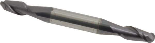 Accupro - 7/32" Diam, 7/16" LOC, 2 Flute Solid Carbide Ball End Mill - AlTiN Finish, Double End, 2-1/2" OAL, 1/4" Shank Diam, Spiral Flute - USA Tool & Supply