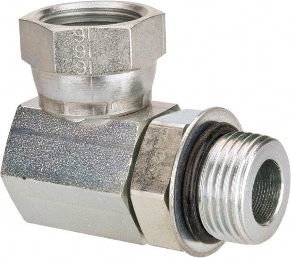 Weatherhead - 1-1/16 - 12 Male Thread x 3/4-14 Female Thread, Steel Industrial Pipe 90° Elbow Adapter - FNPSM x Male Straight Thread O-Ring, 2,500 psi - USA Tool & Supply