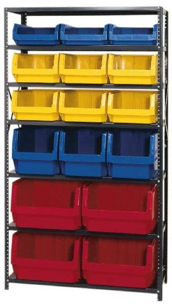 Quantum Storage - 2,850 Lb Capacity, 18" Deep x 42" Wide x 75" High, Steel Pick Rack - 16 Black Polyethylene Bins - USA Tool & Supply