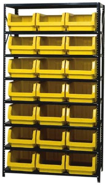 Quantum Storage - 3,325 Lb Capacity, 18" Deep x 42" Wide x 75" High, Steel Pick Rack - 21 Black Polyethylene Bins - USA Tool & Supply