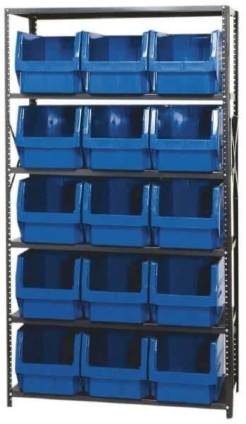 Quantum Storage - 2,375 Lb Capacity, 18" Deep x 42" Wide x 75" High, Steel Pick Rack - 15 Black Polyethylene Bins - USA Tool & Supply