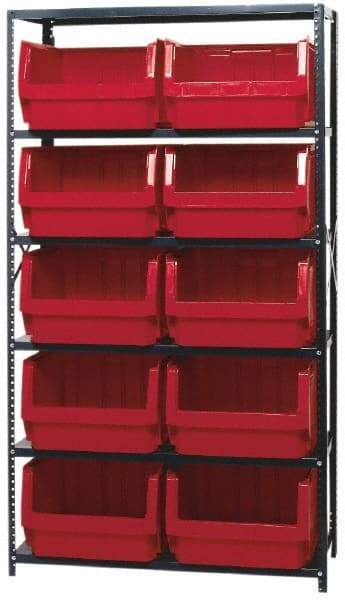 Quantum Storage - 2,375 Lb Capacity, 18" Deep x 42" Wide x 75" High, Steel Pick Rack - 10 Black Polyethylene Bins - USA Tool & Supply