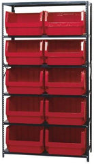 Quantum Storage - 2,375 Lb Capacity, 18" Deep x 42" Wide x 75" High, Steel Pick Rack - 10 Black Polyethylene Bins - USA Tool & Supply